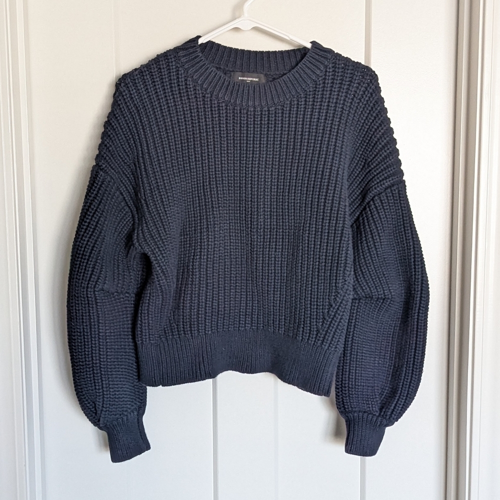 Banana Republic Textured Chunky Slouchy Fisherman Crewneck Sweater - Navy sz M